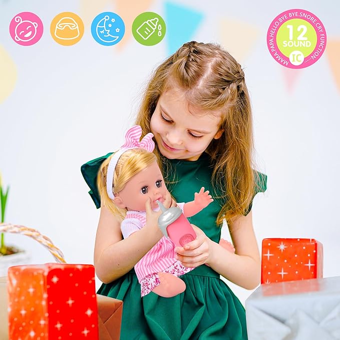 Baby Care Doll Toys Set, 36PCS Dolls Playset, Hair Salon Pretend Play Toddler Doll Toys Incl 14'' Baby Dolls Toy, Backpack, Hair Dryer, Curler, Xmas Gifts for Age 3 4 5 6+ Years Old Girls Kids