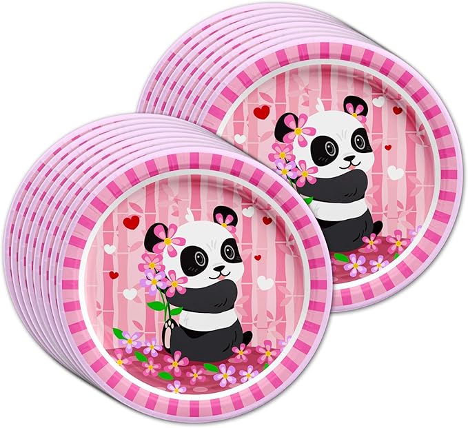 Pink Panda Birthday Party Supplies Set Plates Napkins Cups Tableware Kit for 16