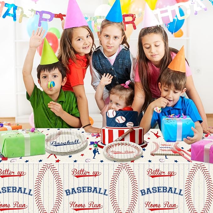 Baseball Party Supplies for 20 Guests - Home Run Plates, Napkins, Forks, Batter Up Tablecloth for Kids Boys Sports Theme Birthday Decorations, Event Game Day Party Decor
