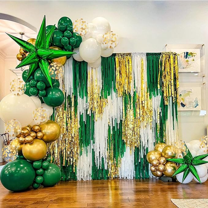 Green and Gold Balloons, 60pcs 12 Inch Metallic Chrome Gold Dark Green Balloon Latex Balloons for Wedding Graduation Jungle Birthday Party Decorations