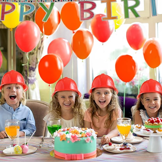 Sumind 48 Packs Construction Party Hats Kids Plastic Worker Helmet Bulk Toy for 3-8 Years Children Dress up Party Supplies(Red)