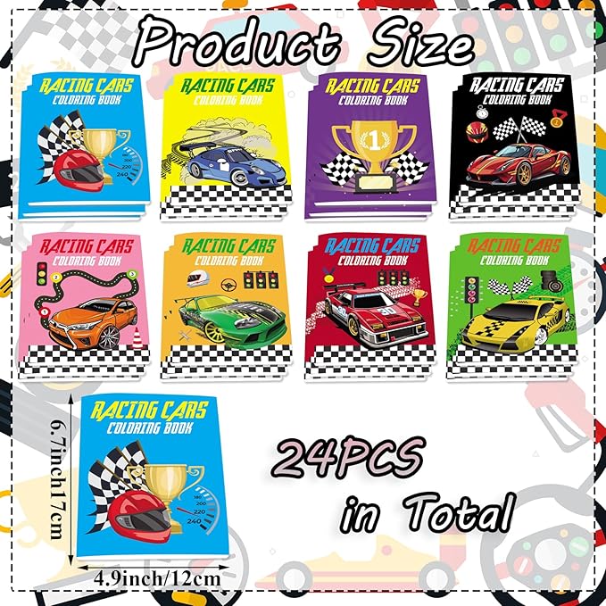 Lyosehy 24PCS Coloring Books Racing Car Theme Party Favors Racing Car Activity Coloring Books Bulk Fast Racecar Wheel Theme Birthday Party Drawing Book Craft Supplies