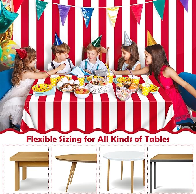 Kochorie 100 Ft x 54 Inch Red & White Striped Tablecloth Roll with Cutter Box Disposable Carnival Circus Tablecloth Cut to Size Table Cover Backdrop for Carnival Party Table Stage Supplies