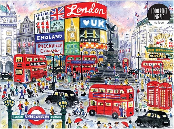 Galison Michael Storrings 1000 Piece London Jigsaw Puzzle for Adults – Illustrated Art Jigsaw Puzzle with Scene from The Streets of London – Fun Indoor Activity, Multicolor