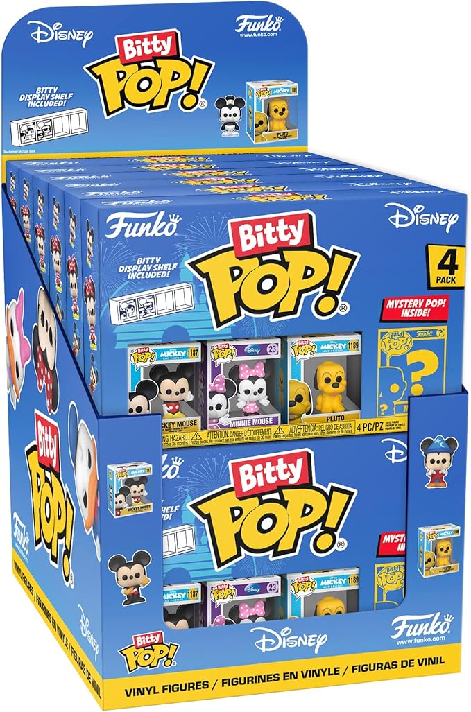 Funko Bitty POP! Disney - Minnie, 4-Pack - Minnie Mouse (red Dress), Daisy Duck, Donald Duck and A Surprise Mystery Mini Figure - 0.9 Inch (2.2 Cm) Collectable - Stackable Display Shelf Included