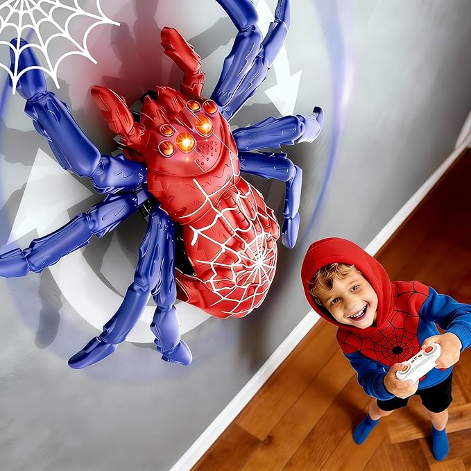 Remote Control Tarantula Indoor Wall Toys, Rechargeable Wall Climbing Spider, Kids Toys for Boys & Girls Ages 3 & Up (Red)