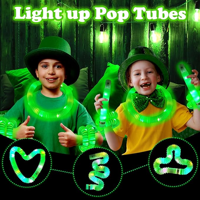 St Patricks Day Green Glow Sticks Party Favors Toys Gifts for kids,Saint Patricks Light up Bracelets Necklaces Accessories Decor,St Patty's Goodie Gift Bag Stuffers Treats Parade Throws for Boys Girls