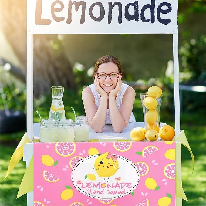 45" x 31" Lemonade Tablecloth for Lemonade Stand Supplies Lemon Table Cover for Lemon Party Supplies Summer Beach Picnic Birthday Party Decorations(Pink)