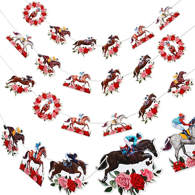 Derby Day Decorations Horse Racing Party Banners Party Supplies Horse Racing Garland Streamers Decorations, Pre-assembled(Rose Style)
