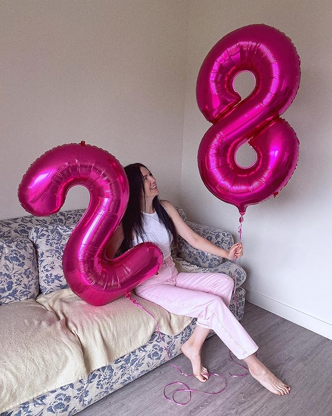 Hot Pink Number 40 Balloon 40 inch, 40 Number Balloons, 40th Birthday Decorations, 40 Year Old Women Hot Pink Party Supplies