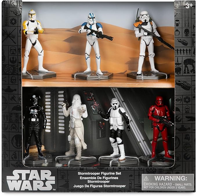 Disney Store Official Stormtrooper Figurine Set – 7 Fully Sculpted Star Wars Figures Including Clone Trooper Commander, 501st Legion Clone Trooper & More - in Double-Tiered Box with Scenic Background