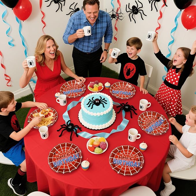 50Pcs Spider Theme Web Birthday Paper Plates 9 Inch Disposable Red Blue Spider Birthday Party Decorations Cartoon Super Themed Hero Dessert Plates for Boys Baby Shower Amazing Party Decorations