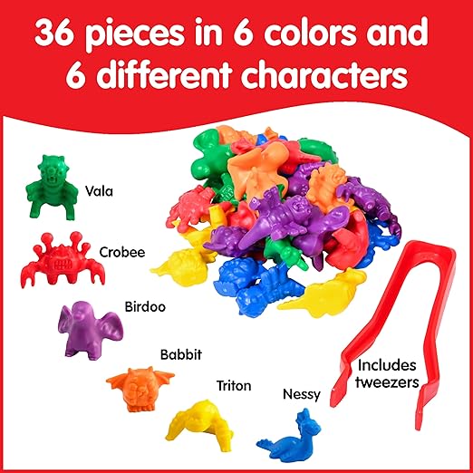 edxeducation Monster Counters - Set of 36 - Early Math Manipulatives - Learn Counting, Colors, Sorting and Sequencing - Home Learning
