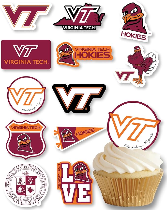 Virginia Tech Cupcake Topper Party Supplies for Football, Birthday, Graduation Party Decorations (24 Pieces) (Virginia Tech Hokies)