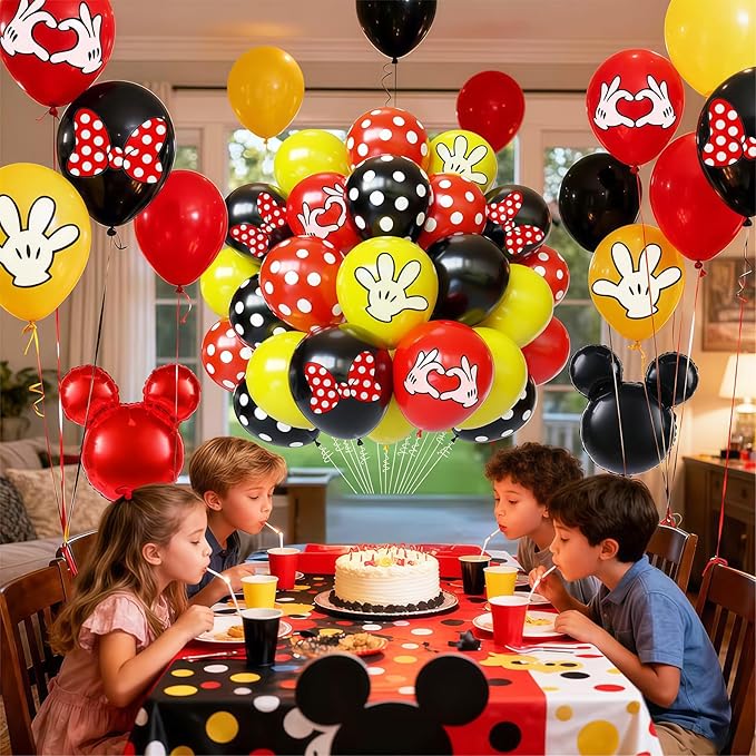 Black Red Yellow Balloon 64Pcs 12 Inch，Cute Print Balloons for Cartoon Themed Birthday Party Decorations Boys Girls Gatherings Party Supplies