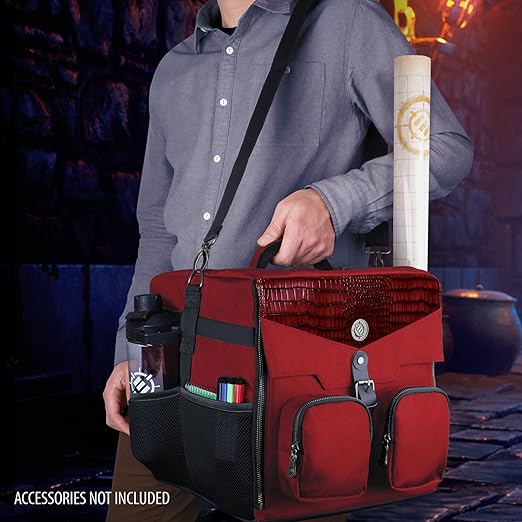 ENHANCE Board Game Shoulder Bag - Collector's Edition Board Game Storage with Shoulder Strap and Accessories Pockets for Dice, Cards, More - Reinforced Carrier Protects Tabletop Games (Dragon Red)