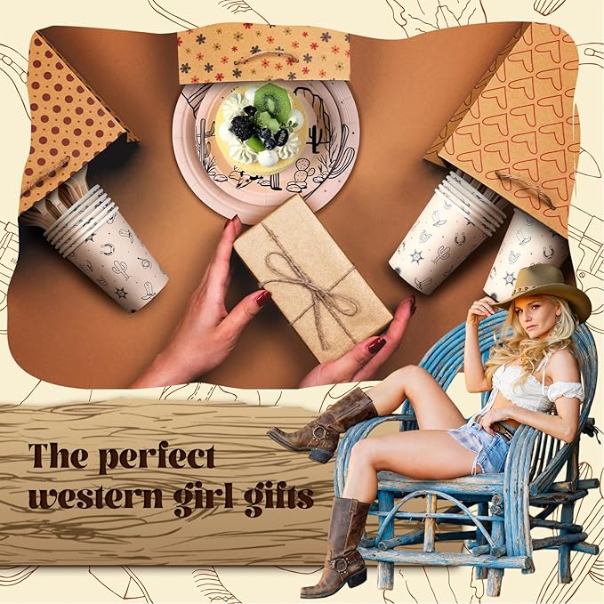 168 Pcs Boho Cowboy Rodeo Birthday Party Supplies Western Party Decorations, Howdy Cowgirl Supplies, Yeehaw Baby Shower Favors, Wild West Tableware(Cowboy,Rodeo)