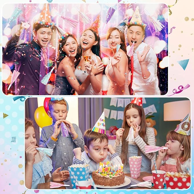 36 pcs Party Blowers, Noise Makers Glitter Metallic Fringed Party Horns for Birthday Blow Horns Graduation Sporting Favors Supplies
