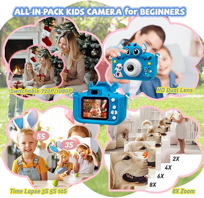 Kids Camera Toddler Digital Camera Little Girls Toy Camera for 3 4 5 7+ Years Old Boys Christmas Birthday Gifts for Kids Digital Camera 40MP Dual Lens 1080P HD Video Selfie Camera with 32GB SD Card
