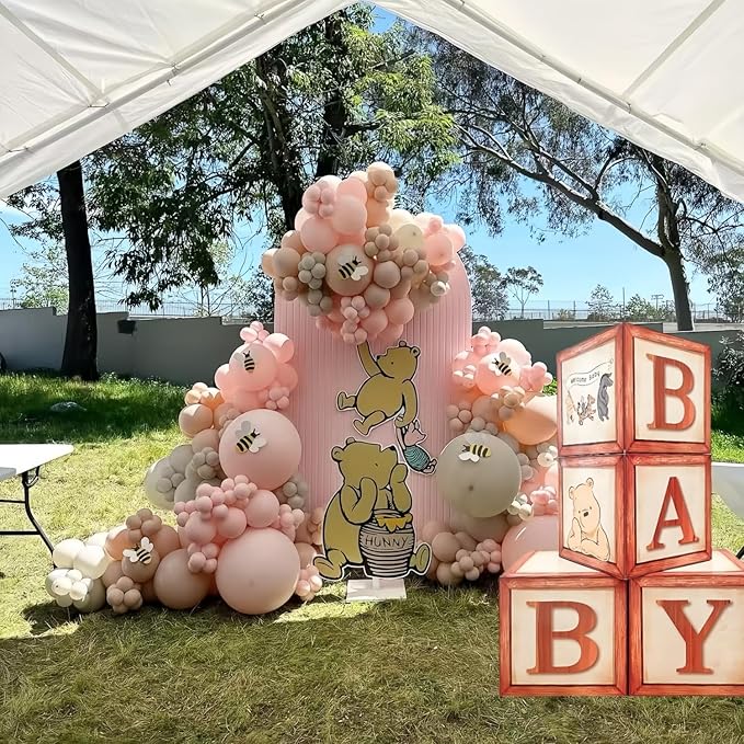 Classic Winnie Baby Shower Boxes Decoration Winnie Baby Boxes For Balloons Arch Decor Newborn Gender Reaveal Supplies Party Photo Props Centerpieces(4 PCS)