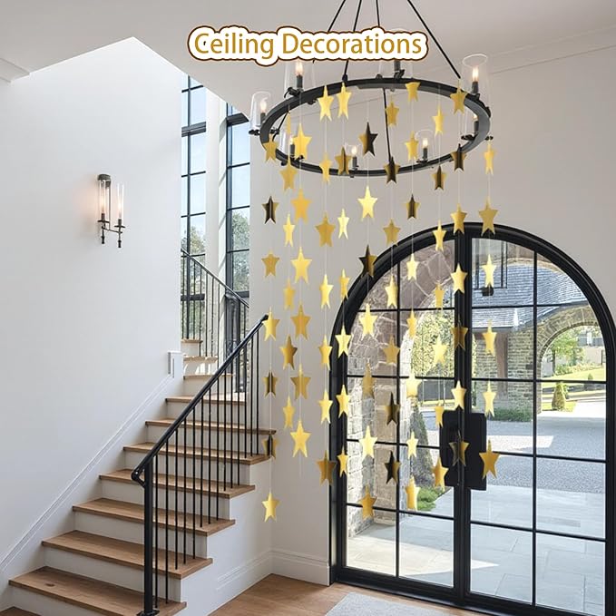 Birthday Decorations - Glitter Star Garland Banner 2026 Party Decor | Star Streamers Hanging Banner Twinkle Backdrop for Graduation Decorations Classroom Wedding Holiday Supplies 130 Feet