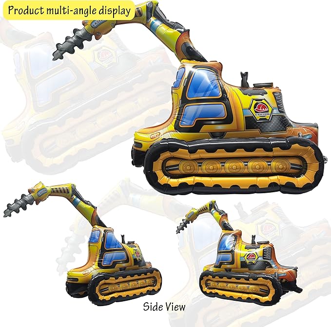 Self Standing 4D Construction Balloon Large Excavator Armed Forces Digger Engineering Vehicle Balloon For Boys Construction Birthday Theme Party Decoration Supplies