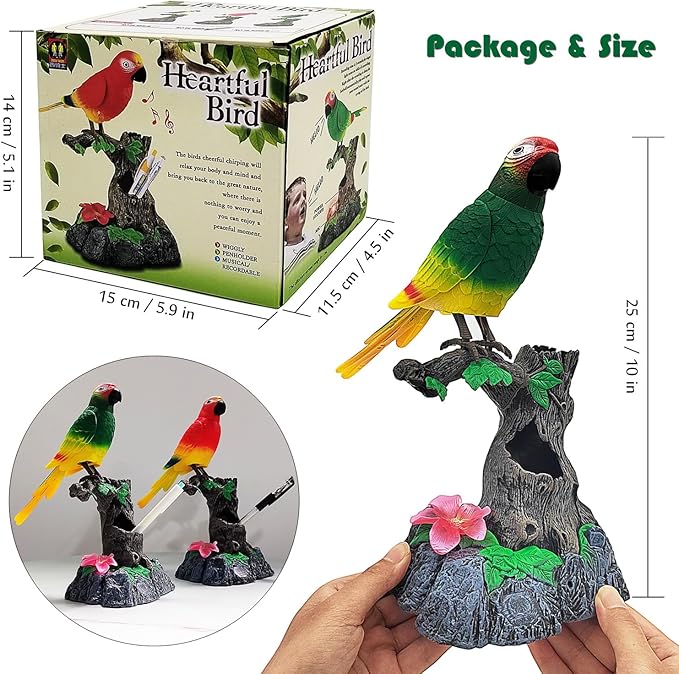 Tipmant Realistic Eelectric Birds Talking Parrots Electronic Pets Office Home Wall Desk Table Decoration Repeat What You Say Kids Toys Birthday Gifts (Green)