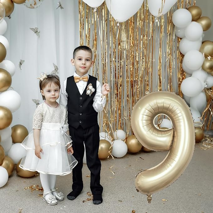 Light Gold Purple Number 9 Balloon, 40 Inch Metallic Gold Foil Number Balloons Set 0-9 for Boys Men, Globos de Numero 9 Helium Balloon for 9th Age Girls Birthday Anniversary Party Decorations Supplies