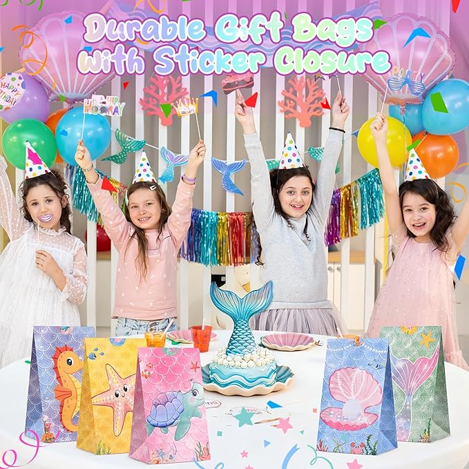 Party Favors for Kids: Mermaid Theme Goodie Bags Stuffers Birthday Party Supplies, Bracelets, Necklaces, Stampers, Notepads, Stickers, Gel Pens, Gift Bags Serves 12 Girls Birthday Party Decorations