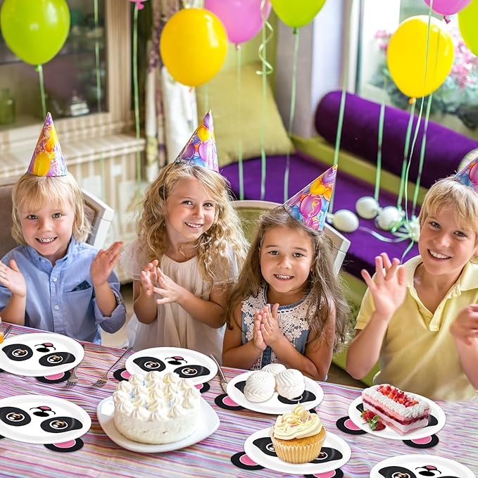 48Pcs Panda Birthday Party Supplies Panda Paper Plates Disposable Pandas Dessert Dinnerware Pandas Themed Party Favors Decorations Tableware Decor for Kids Cartoon Baby Shower Decoration