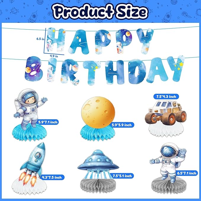 Outer Space Party Decorations, Space Solar System Theme Honeycomb Centerpieces Swirl Streamers Tablecover Birthday Banner for Birthday Party Decorations(Outer Space)