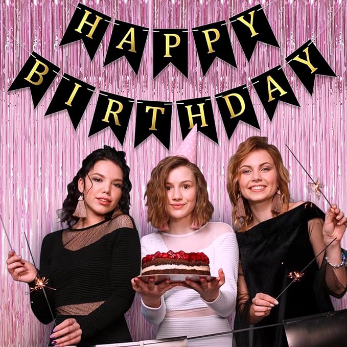 Curtain Pink Foil Backdrop, 3 PCS 3.3 x 9.9 ft, for Galentines Day Decorations, Birthday, Graduation, Engagement Party Decorations