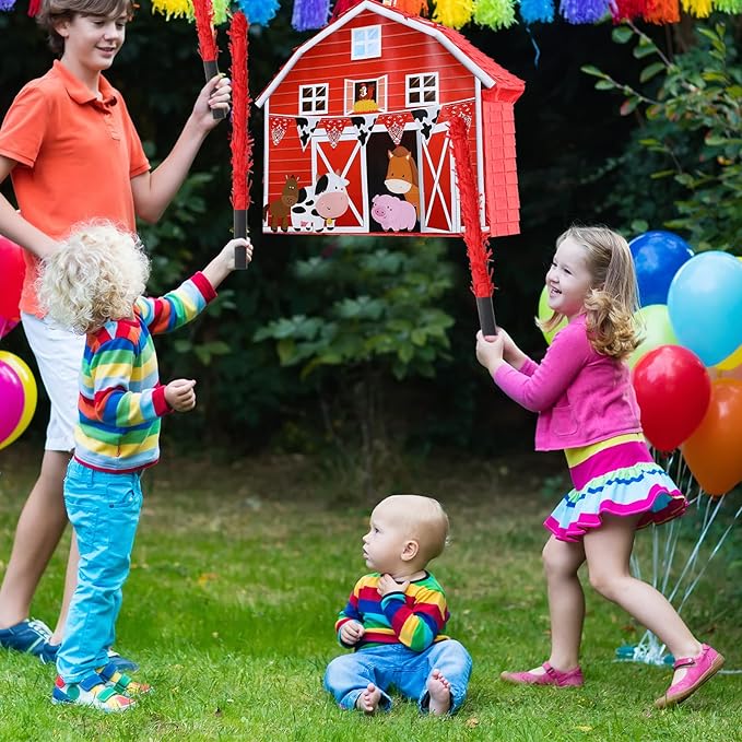 Nezyo Farm Piñata Farm Baby Shower Decorations Animal Party Supplies Includes Barnyard Piñata Bat Stick Blindfold Mask for Farmhouse Country Birthday Cinco De Mayo Party Mexican Game Supplies