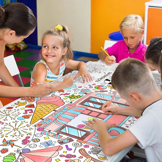 Gatherfun Giant Coloring Poster for Classroom Wall - Versatile 31.5 x 72 Inches SUMMER Activity Poster/Table Cover, School Parties, SUMMER Birthday Party and Special Events Decoration