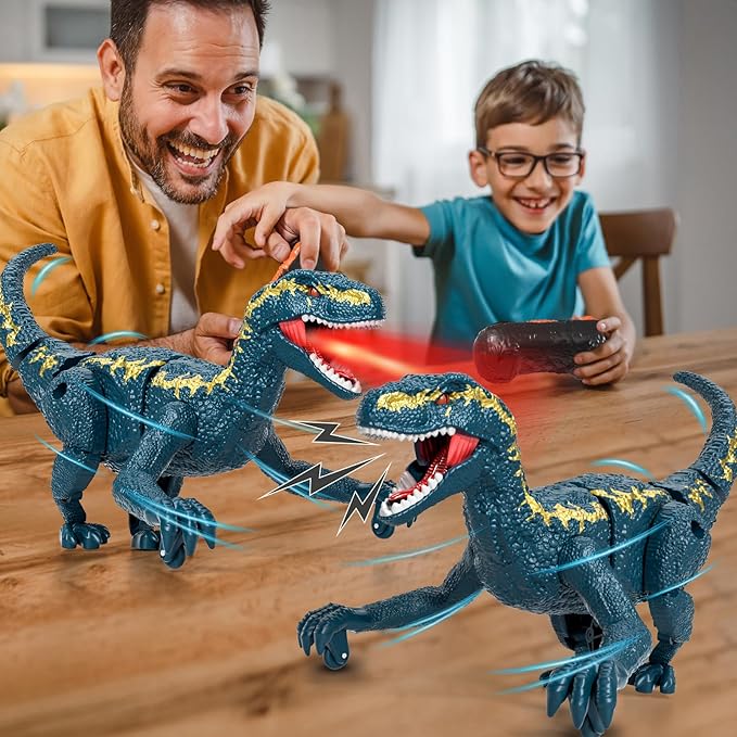 Remote Control Dinosaur Toys for Kids 3-5 5-7, One-Key Demo Simulated Jurassic Velociraptor Dino Toys for Kids Boys with Light & Sounds, Dinosaur Toys Gifts for 3 4 5 6 7 8 Years Old Boys