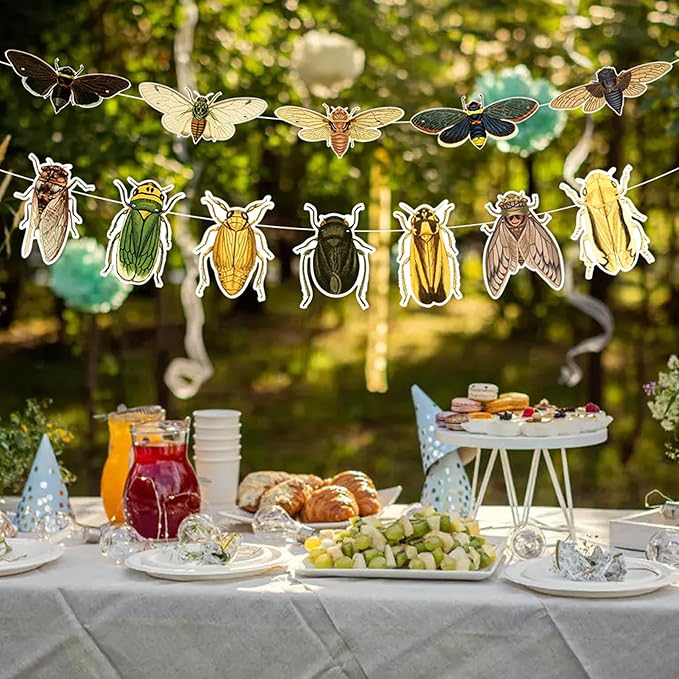12 Pcs Bug Hanging Swirls 2 Pcs Insect Banners for Bug Party Decorations Insect Birthday Party Supplies