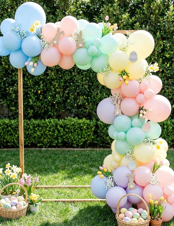 Pastel Balloons, 50PCS 12 Inch Easter Balloons with Clear Polka Dot Balloon, Macaron Pink, Blue, Green, Purple & Yellow for Birthday, Baby Shower & Spring Party Decorations