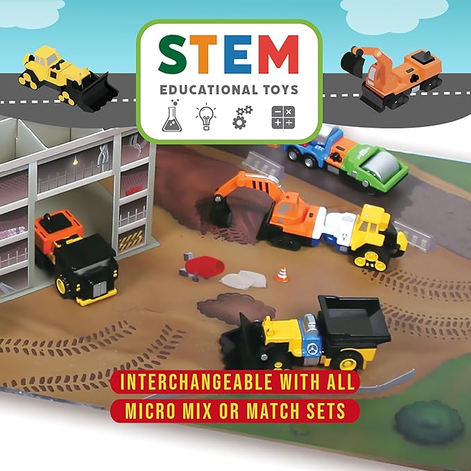 Popular Playthings Magnetic Vehicles for Toddlers 1-3, Mini Mix or Match Car Toys, Set of 7 Gift for Kids - Construction Trucks