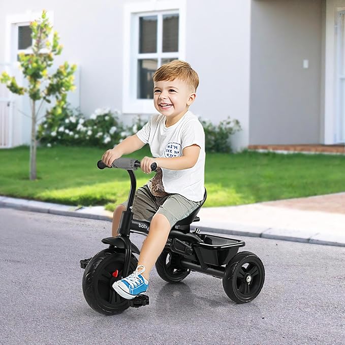 BABY JOY Toddler Tricycle, 7 in 1 Push Trike w/Adjustable Canopy, Parent Push Handle, Seat & Footrests, 5-Point Safety Harness and All-Terrain EVA Wheels, Kids Stroller Bike for 9-60 Months (Gray)