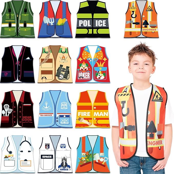 JaGely 13 Pieces Kids Dress up Clothes, Toddlers Community Helper Dress up Vest, Career Role Play Costumes, Cosplay Clothes for Girls and Boys Pretend Play Party Supplies, 13 Styles