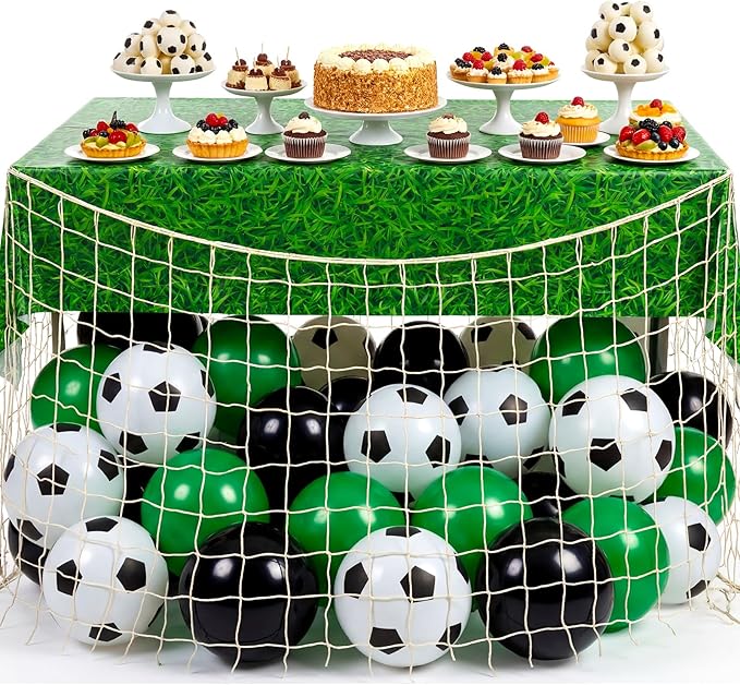 32 Pcs Soccer Party Supplies Plastic Table Cloth Football Balloons Soccer Net Disposable Sport Party Table Decoration for Football Lover Sport Theme Birthday Supplies