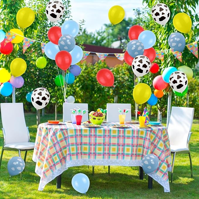 Color Balloons - 12 Inch Red, Blue, Yellow Cow Print Sky Blue Cloud Story Balloons for Party Themed Decor