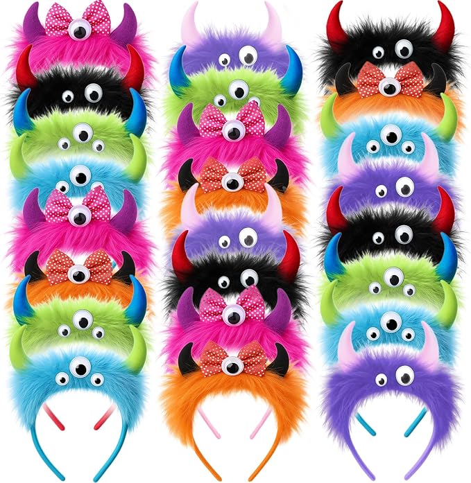 Juexica 24 Pack Monster Party Supplies, Colorful Fur Alien Headbands for Birthday Party Headwear Costume Accessories (Alien Monster)