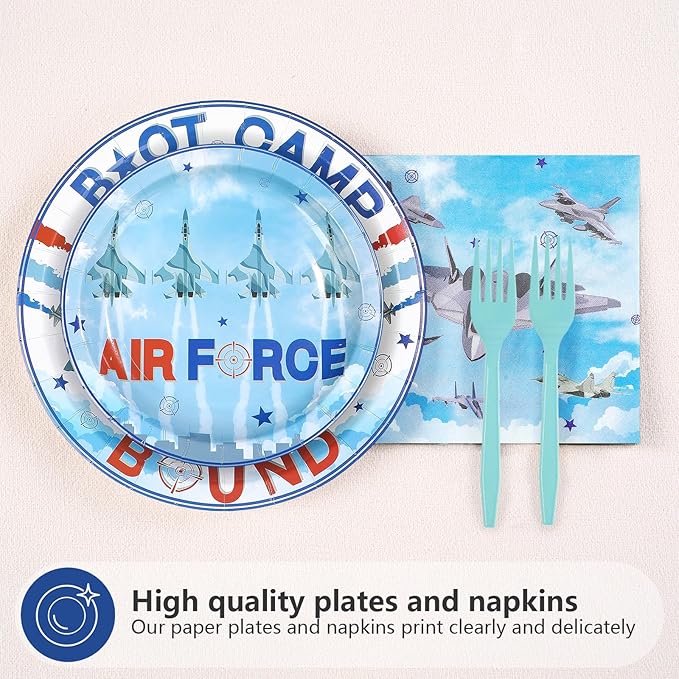 96Pcs Air Force Party Decorations Airplane Aviation Plates and Napkins Army Boot Camp Themed Disposable Paper Tableware Set for AirForce Pilot Birthday Patriotic Party Supplies Serves 24