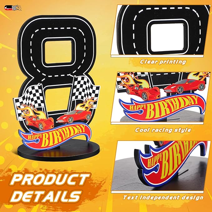 Race Car 8th Birthday Number Sign Centerpiece Race Car Theme 8th Birthday Party Supplies Wooden Table Decoration Photo Props for Boys Eight Years Old