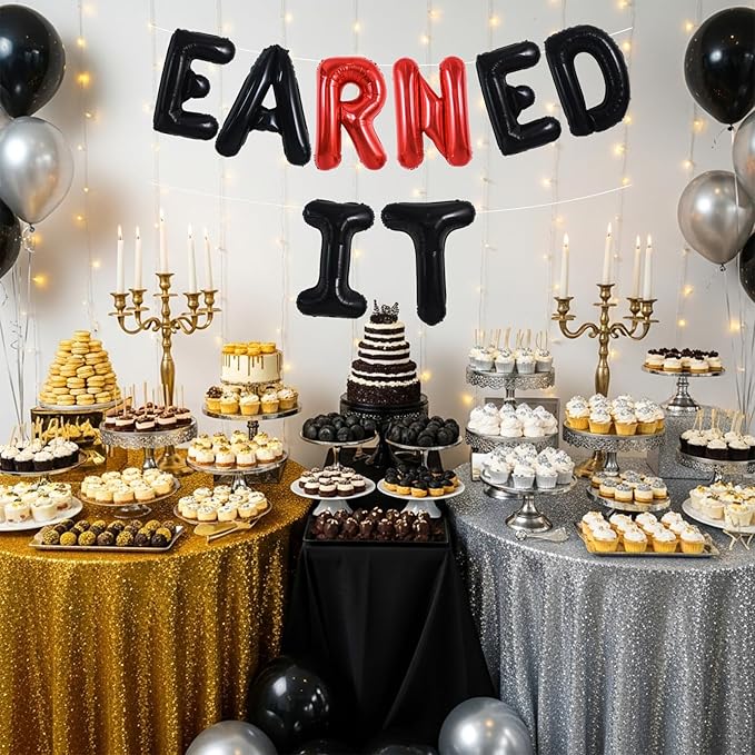 TONIFUL Black and Red Earned It Graduation Balloon Banner 2026 Nurse Graduations Decorations,2026 Nursing Balloons Black Earned It Nursing Balloons for Class of 2026 RN Grad Party Supplies