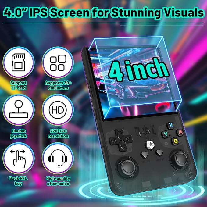 R36s max Retro Gaming Console Handheld Game Console , Game Emulator Handheld Console, 4K HD 4.0" IPS Screen, Preloaded 18,000+ Retro Games Portable Video Games(Black 64GB MAX)