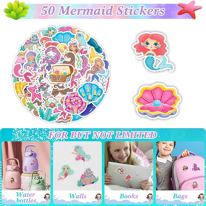 Mermaid Party Favors, 12 Pack Mermaid Birthday Party Supplies - Goodie Bags, Stickers, Scratch Art, Rings, Slap Bracelets, Keychains, Grow Animals for Party Decorations, Pinata Stuffers