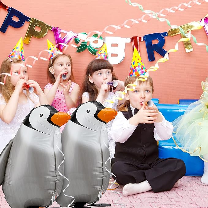 6 Pieces Walking Penguin Balloons Penguin Foil Pet Walking Animal Helium Balloons for Baby Shower Birthday Party Decoration Supplies