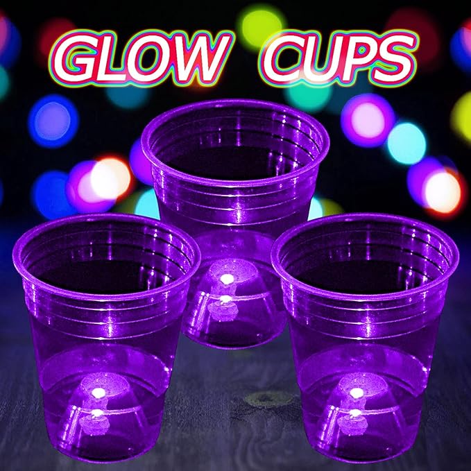 mishunyus 24 Pack Party Cups, Purple Glow Colored Plastic Cups, 16-Ounce Plastic Party Cups, Strong and Sturdy for Party Supplies